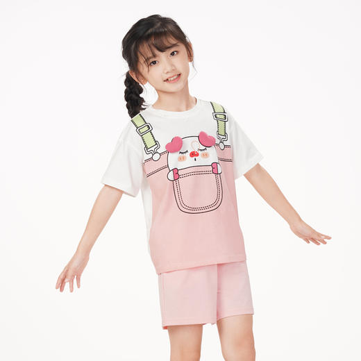都市丽人眯雅佳生活家居春夏睡衣男女童32支纯棉单面家居服薄款短袖短裤童装棉质套装JH42A5 商品图3