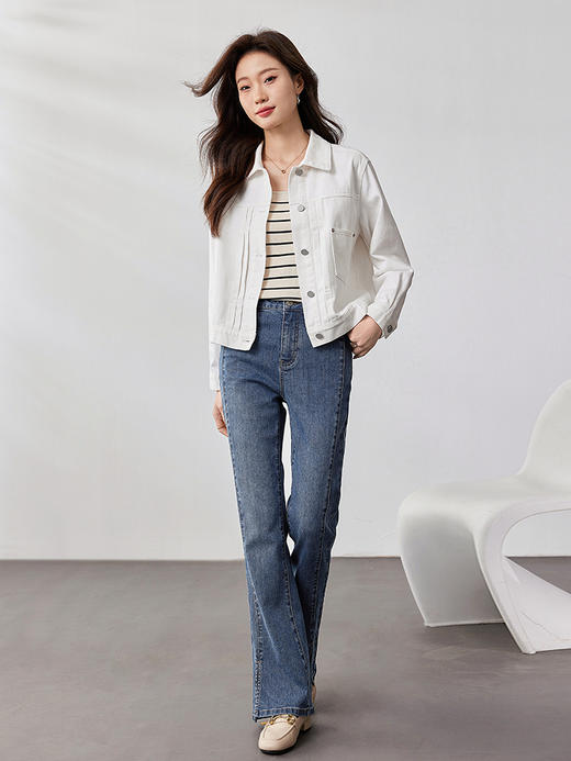 【1件73折】熙世界白色牛仔短外套女2025秋秋新款高级感休闲纯棉牛仔夹克上衣 商品图4