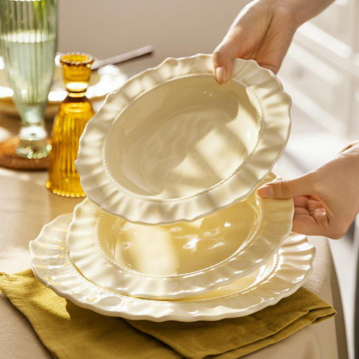 摩登主妇奶油风法式花边西餐盘子高级感家用餐具菜盘汤盘餐盘深盘 商品图3