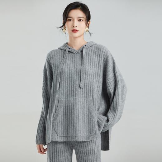 东黎 • 小山羊绒女士秋季抽条慵懒连帽套衫 2081 商品图1