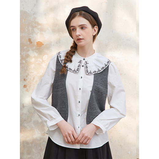 Famecoco范可儿羊毛提花针织马甲开衫女无袖马夹短款FAC1CA012 商品图1