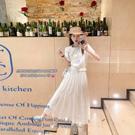 <曾小咸推荐>【海岛日记】白色泡泡袖衬衫+半裙 商品图0