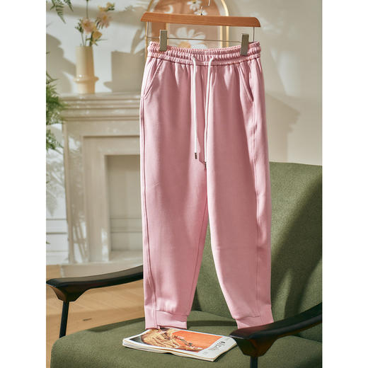 欧芮儿粉色休闲裤女新2021高腰显瘦时尚不规则设计束脚运动裤 商品图0