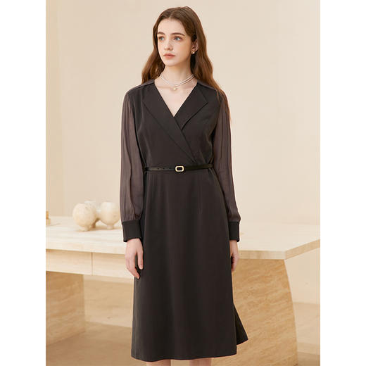 famecoco范可儿优雅v领收腰a字连衣裙中长款 附腰带FAC1FA036 商品图2