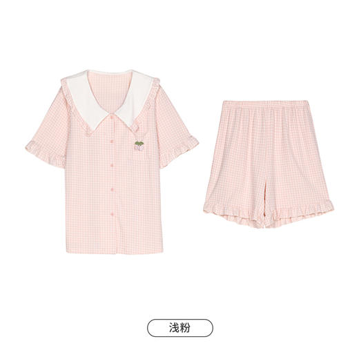 都市丽人生活家居春夏睡衣女针织人棉提花家居服薄款短袖短裤女士针织套装LH41C3 商品图11