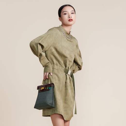 MIIDII谜底2022春款高端系列质感H型收腰圆领长袖连衣裙221GL0183 商品图1