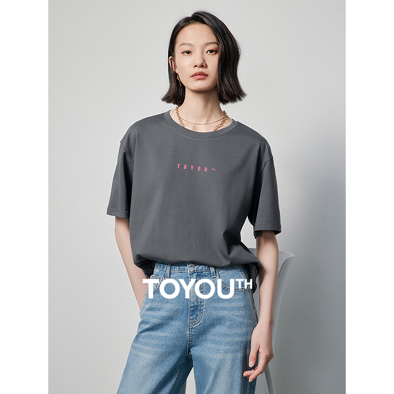 {新品首发}TOYOUTH初语100%纯棉印花短袖T恤女2024年夏季新款宽松显瘦上衣