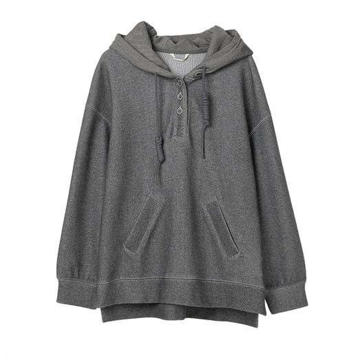 famecoco范可儿连帽落肩休闲卫衣女士前短后长上衣FAC1BL001 商品图5