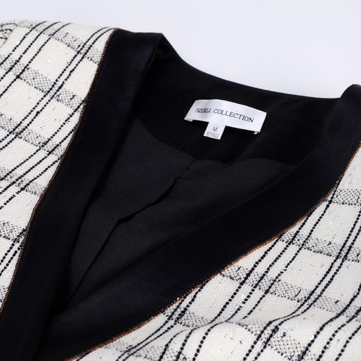 MC110斯尔丽24春季新款轻奢风时尚花纱格子直筒长袖优雅气质女式外套 商品图4