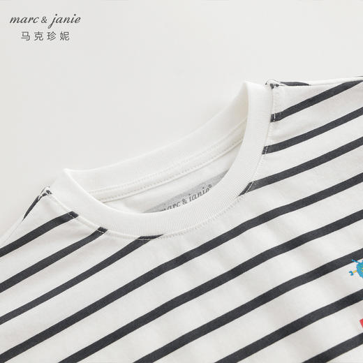 马克珍妮男童机器人条纹短袖T恤儿童宽松纯棉上衣夏装新款240531 商品图3