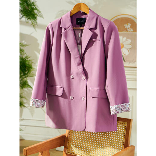 欧芮儿长袖双排扣玫红色小西装外套女2021 商品图0