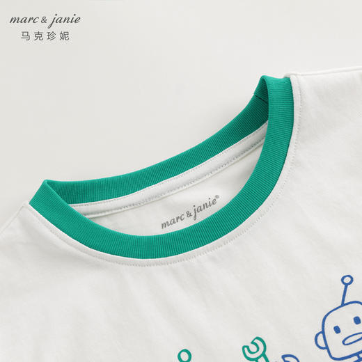 【凉感透气】马克珍妮男童机器人撞色短袖T恤儿童上衣夏装240509 商品图2
