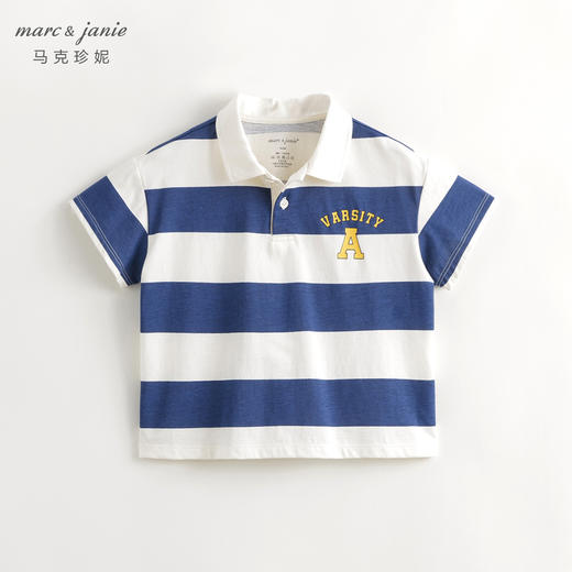 马克珍妮男童休闲学院条纹短袖polo衫儿童纯棉上衣夏装新款240399 商品图1