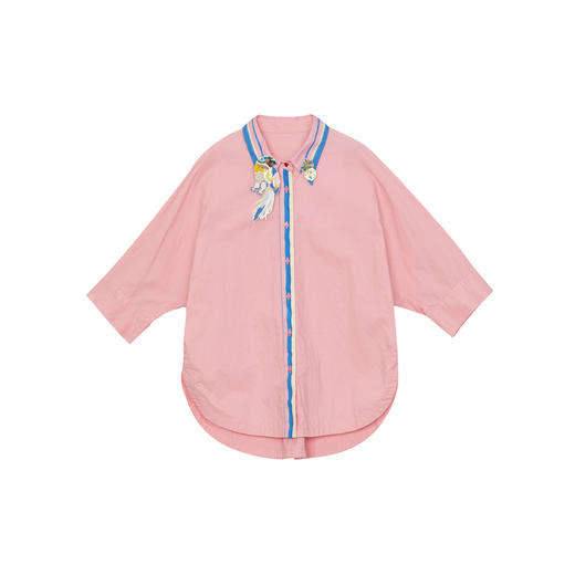 谜底大廓形衬衫分袖女2024年夏新品复古风章仔绣花衬衣242MC0545 商品图4