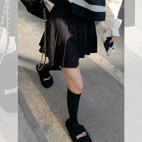 <曾小咸推荐>女装黑色百褶裙女百搭高腰a字半身裙防走光显瘦秋冬短裙子