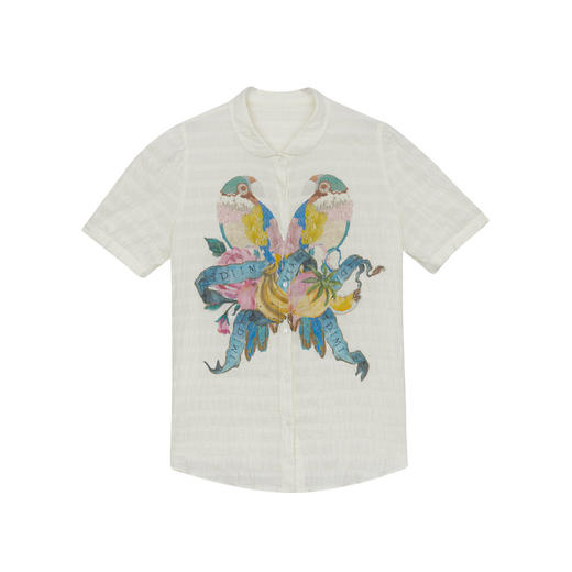 谜底主题印花衬衫短袖女2024年夏季新品通勤风提花衬衣242MC0538 商品图4