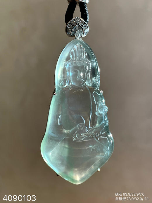 玻璃种飘翠执莲观音吊坠【4090103】具体价格微信咨询 商品图6