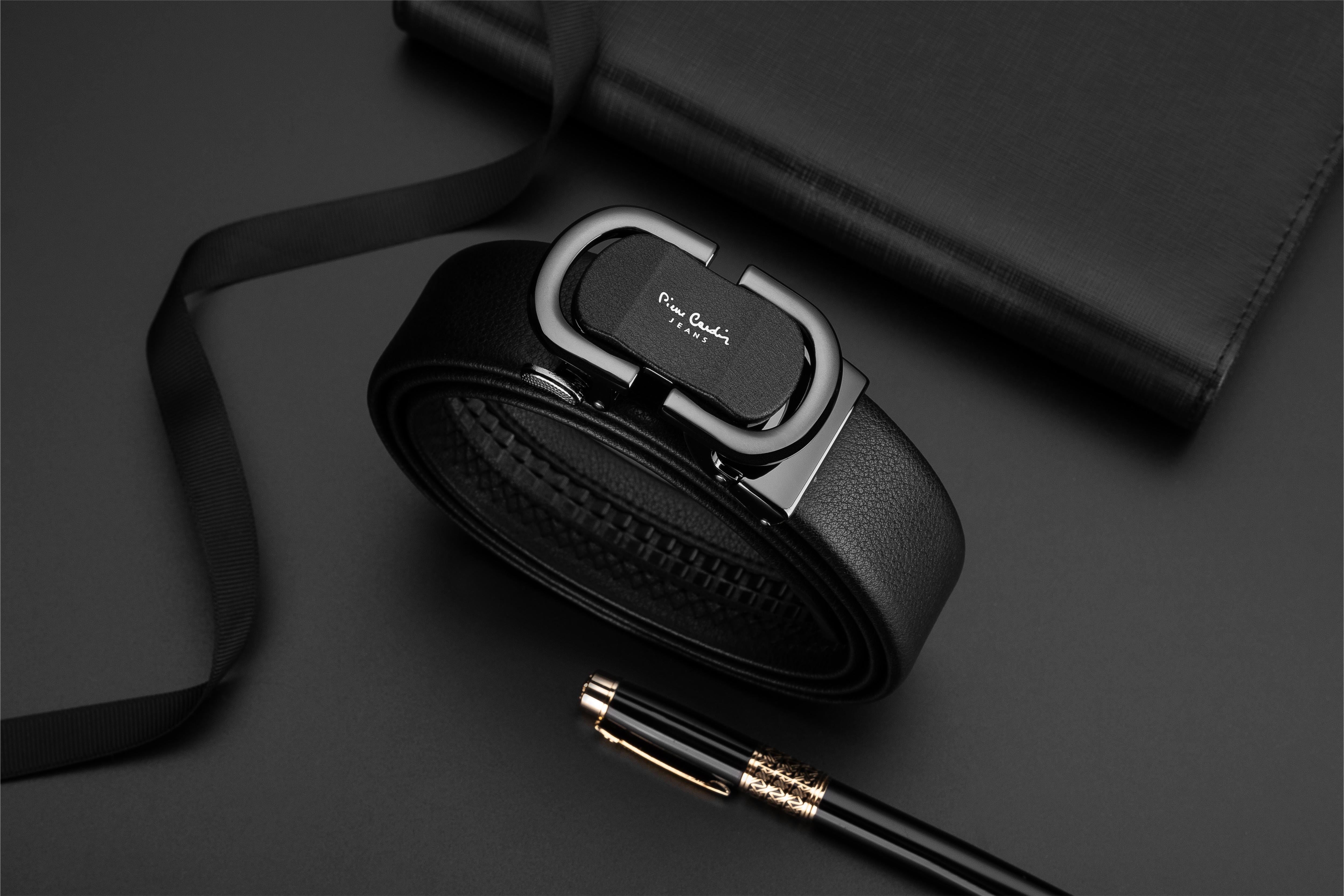 皮尔卡丹男士牛皮皮带经典大气圆圈自动扣腰带