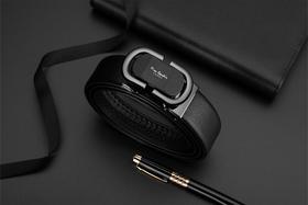 皮尔卡丹男士牛皮皮带经典大气圆圈自动扣腰带