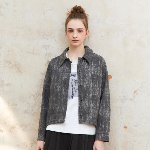 famecoco范可儿刷色洗水棉复古短款风衣女长袖短外套FAC1AV003 商品图4