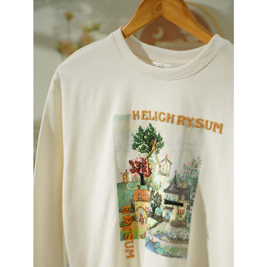 欧芮儿圆领卫衣女新2021宽松显瘦刺绣油画印花重工针织套头衫 商品图3