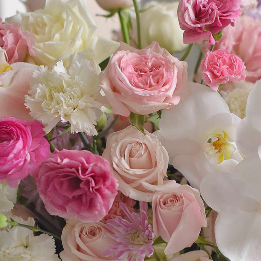 《春之梦境》蝴蝶兰粉雪山玫瑰粉白色系大号抱抱桶 商品图8