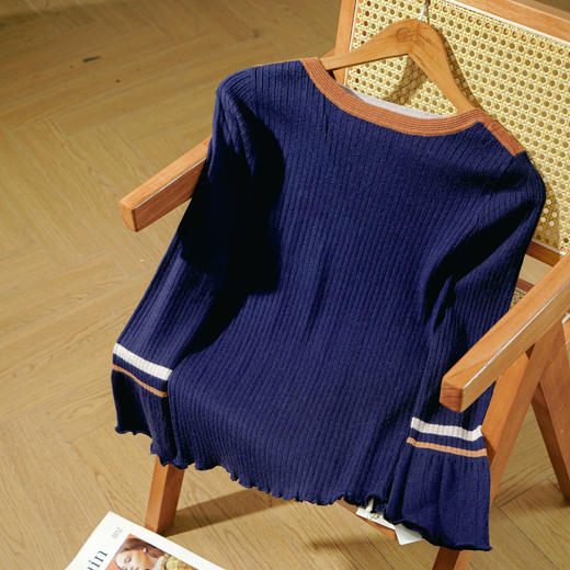 欧芮儿一字领针织衫女修身套头显瘦长袖打底衫毛衣春 商品图1