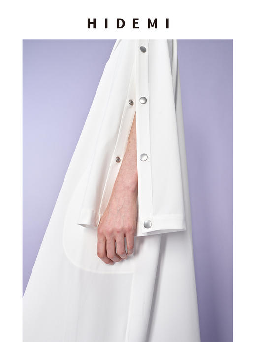 HIDEMI 极简设计感不对称撞钉扣多穿式白色垂顺感连衣裙 商品图4