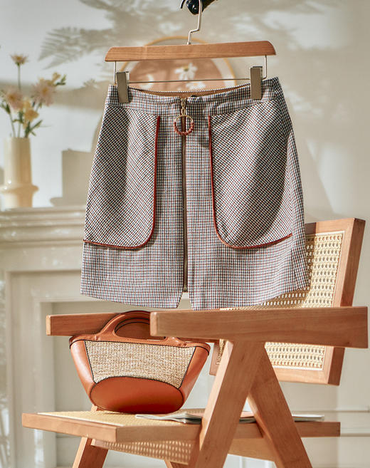欧芮儿 春装女2019新款女装预售 千鸟格格子半身裙女裙子 商品图1