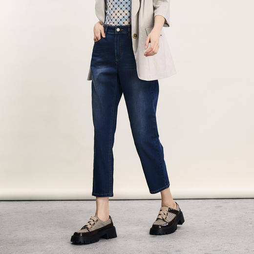 谜底宽松牛仔九分裤女2024年夏新品百搭高腰亲肤烟管裤242MK0635 商品图1