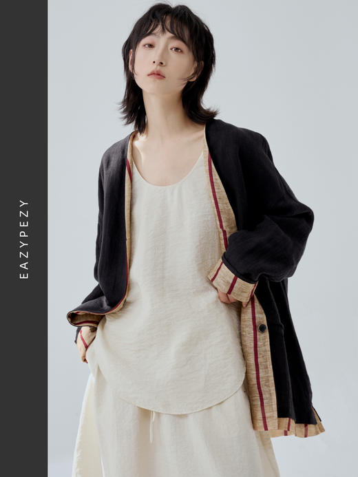 素衣锦时亚麻暗纹提花双面穿外套 商品图1