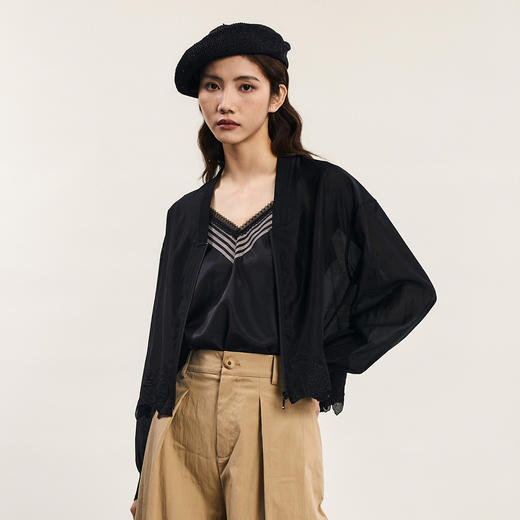 谜底短外套长袖女2024年夏新品设计感百搭下摆绣花薄款242MW0632 商品图1