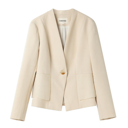 Famecoco无领修身收腰西装短款女士职业正装小西服FAC1AW006 商品图5