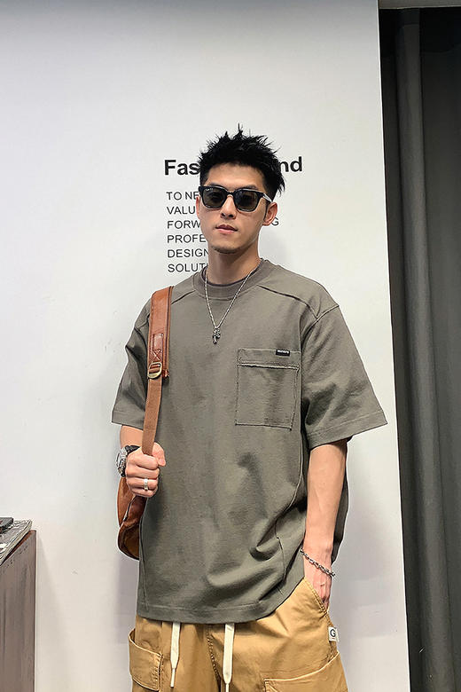 徐太浪复古拼接口袋短袖T恤男夏季薄款纯棉凉感缉明线设计感上衣 商品图5