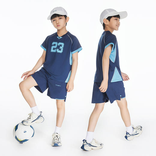 onmygame 儿童t恤夏季男童运动服复古字母印花上衣女童短袖蓝球服 商品图4