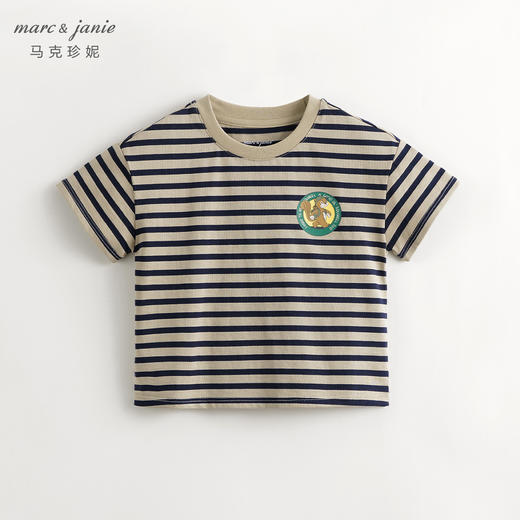 马克珍妮男童城市户外小松鼠条纹短袖T恤儿童上衣夏装新款240503 商品图1