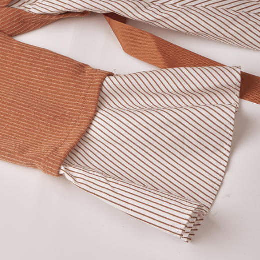 欧芮儿春假两件连衣裙女中长款收腰弹力针织上衣连衣裙针织条纹喇叭袖裙子 商品图3