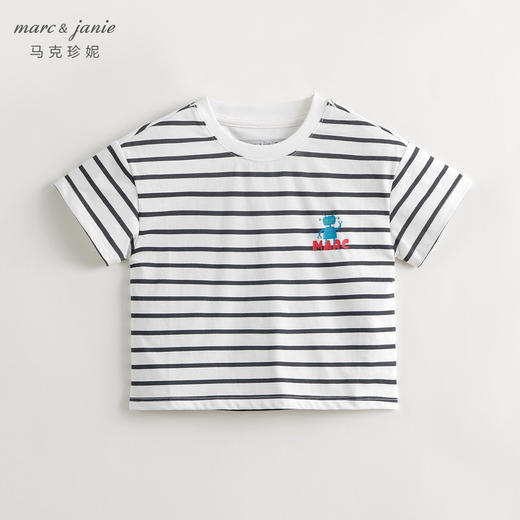 马克珍妮男童机器人条纹短袖T恤儿童宽松纯棉上衣夏装新款240531 商品图1