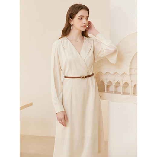 famecoco范可儿优雅v领收腰a字连衣裙中长款 附腰带FAC1FA036 商品图5