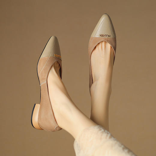 【预售5天】复古棕色浅口粗跟，法式气质名媛尖头单鞋LD-6718 商品图3