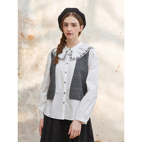 Famecoco范可儿羊毛提花针织马甲开衫女无袖马夹短款FAC1CA012