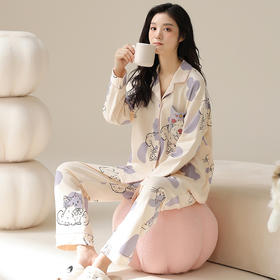 可人儿春秋季2024新款纯棉睡衣女韩版开衫长袖可外穿家居服套装