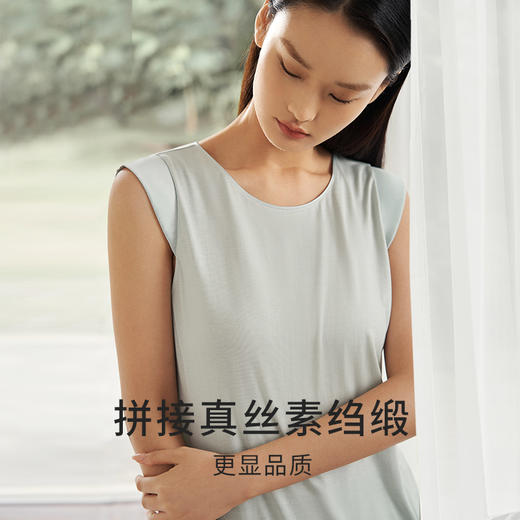 【深睡眠蚕丝睡衣】100%桑蚕丝女真丝针织宽松无袖家居服金三塔  YZFEA401 商品图2
