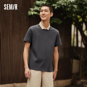森马T恤男2024春季新款日常简约通勤休闲短袖上衣纯色圆领经典潮