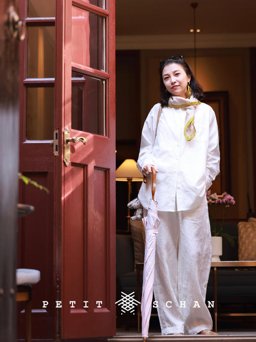 PETIT SCHAN小闪 CLO#081 Time Garden 时光花园 纯亚麻白/象牙白/柠檬黄纯亚麻松紧腰抽绳休闲长裤 商品图12