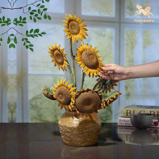 铜师傅 铜摆件《梵高向日葵》客厅桌面电视柜家居装饰礼品摆件 商品图4