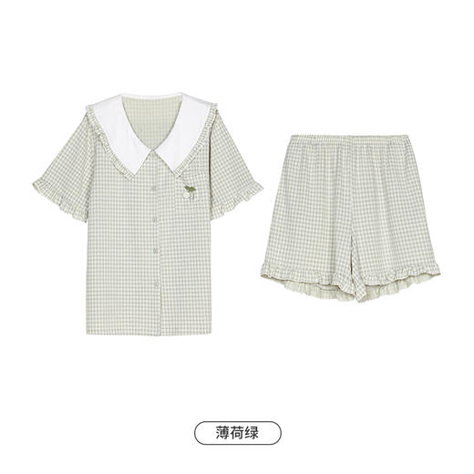 都市丽人生活家居春夏睡衣女针织人棉提花家居服薄款短袖短裤女士针织套装LH41C3 商品图10