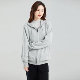 东黎 • 小山羊绒 中性风秋冬季连帽纯色宽松针织保暖连帽衫 NX-PCA2S18IM-06