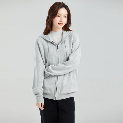 东黎 • 小山羊绒 中性风秋冬季连帽纯色宽松针织保暖连帽衫 NX-PCA2S18IM-06 商品图0