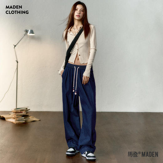 马登冰丝牛仔裤凉感薄款直筒裤小个子松紧腰抽绳天丝宽松春长裤女 商品图0